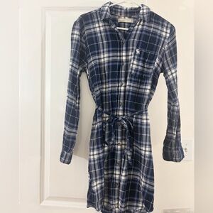 Abercrombie & Fitch Navy Plaid Long Sleeve Dress